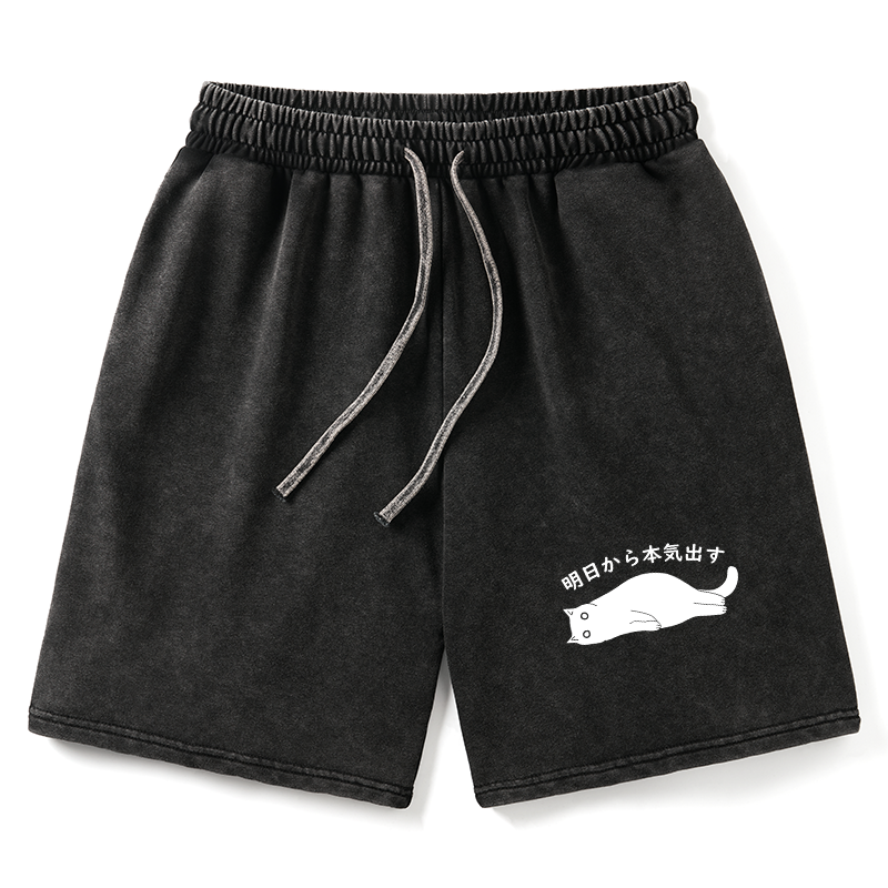 Tokyo-Tiger I'm Going To Get Serious Tomorrow Washed Shorts