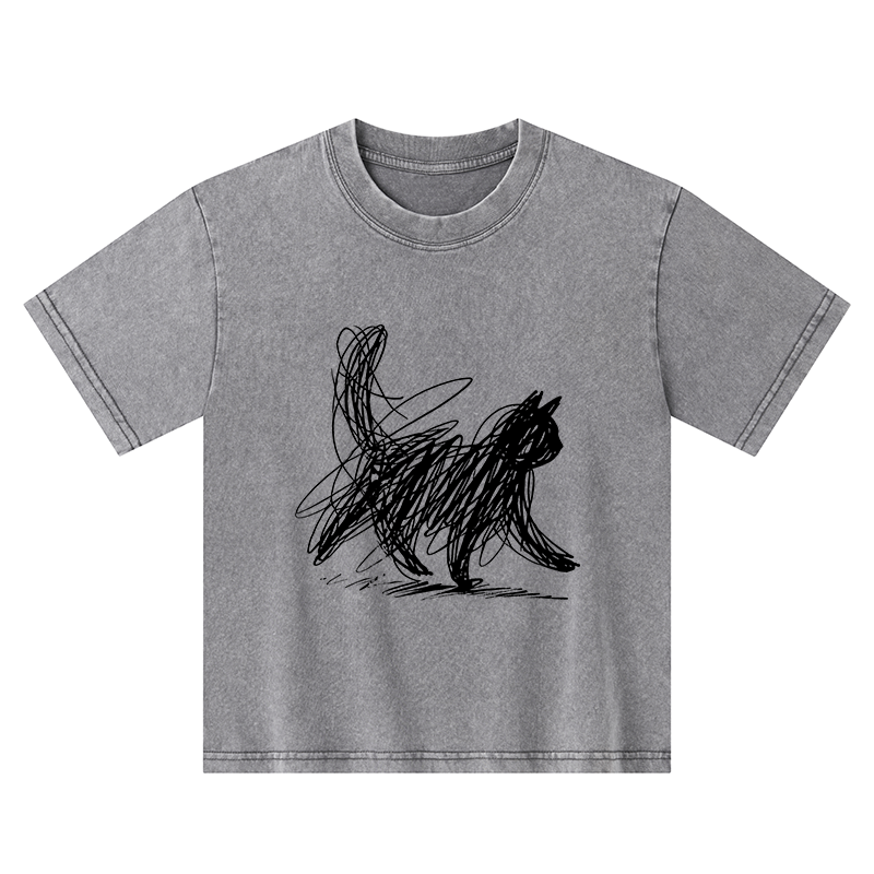 Tokyo-Tiger Minimalist Cat Art Kids Washed T-Shirt