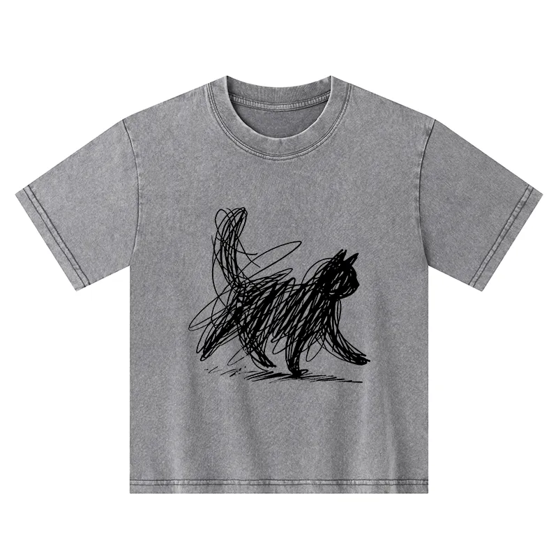 Tokyo-Tiger Minimalist Cat Art Kids Washed T-Shirt
