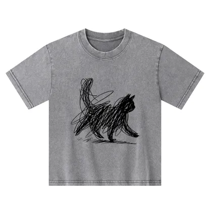 Tokyo-Tiger Minimalist Cat Art Kids Washed T-Shirt