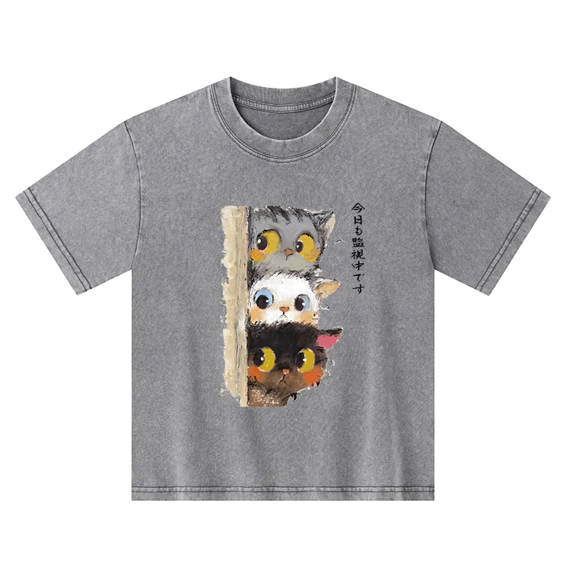 Tokyo-Tiger Three Cats Secretly Monitor Their Owner Kids Washed T-Shirt