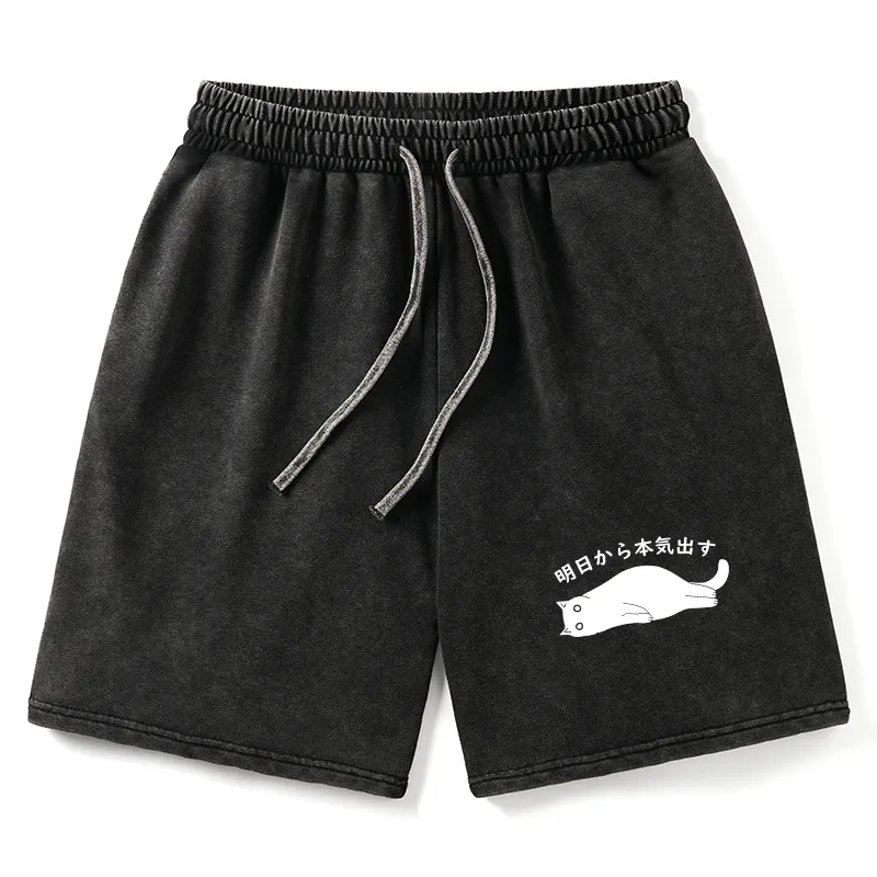 Tokyo-Tiger I'm Going To Get Serious Tomorrow Washed Shorts