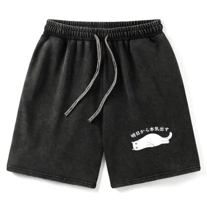 Tokyo-Tiger I'm Going To Get Serious Tomorrow Washed Shorts