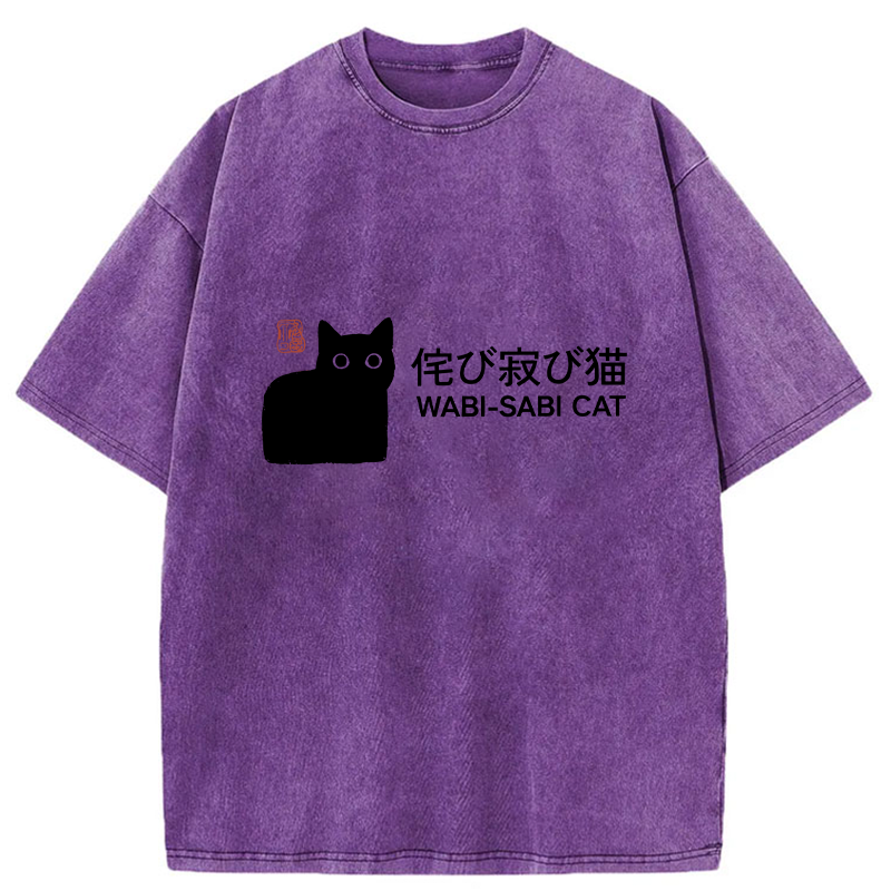 Tokyo-Tiger Wabi-sabi Cat Japanese Washed T-Shirt
