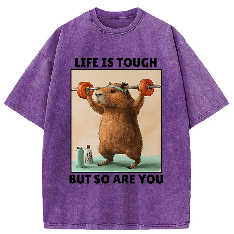 Tokyo-Tiger Capybara Lifting Weights Washed T-Shirt