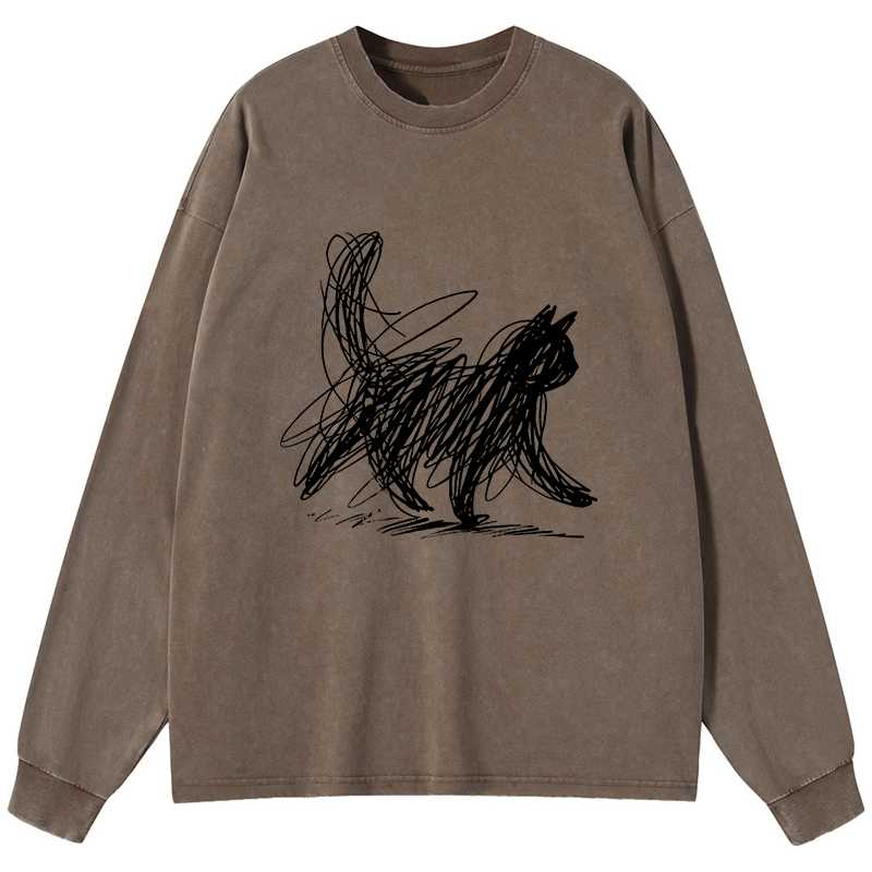 Tokyo-Tiger Minimalist Cat Art Washed Long Sleeve T-Shirt