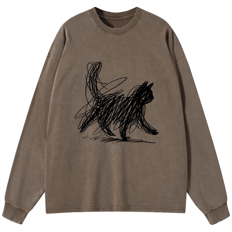 Tokyo-Tiger Minimalist Cat Art Washed Long Sleeve T-Shirt