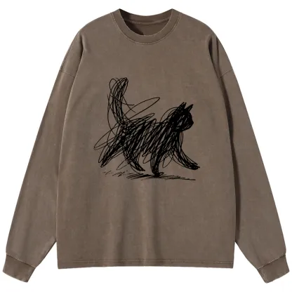 Tokyo-Tiger Minimalist Cat Art Washed Long Sleeve T-Shirt