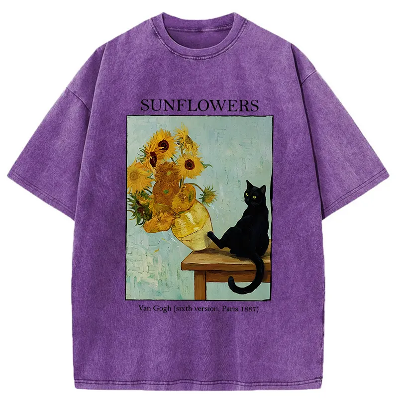 Tokyo-Tiger Cat Kicked The Sunflower Vase Washed T-Shirt