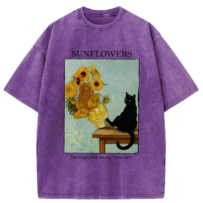 Tokyo-Tiger Cat Kicked The Sunflower Vase Washed T-Shirt
