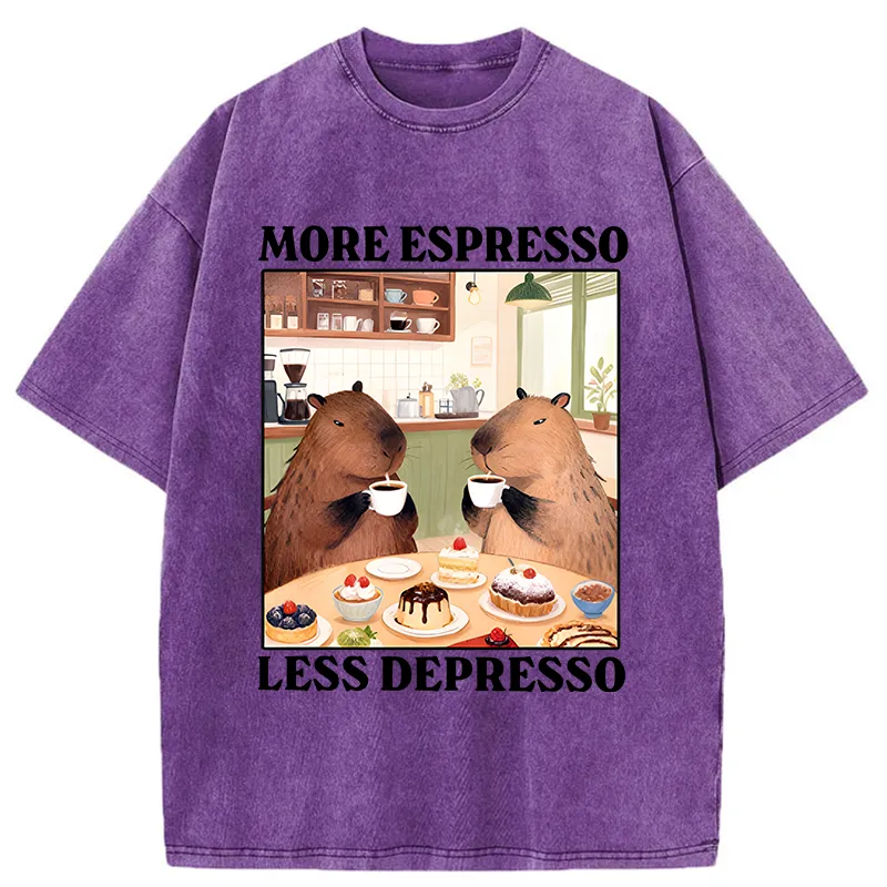 Tokyo-Tiger Capybaras Drink More Coffee Washed T-Shirt