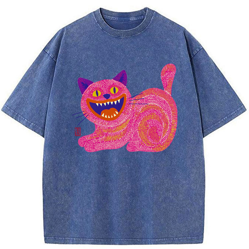 Tokyo-Tiger Chubby Fang Cat Washed T-Shirt