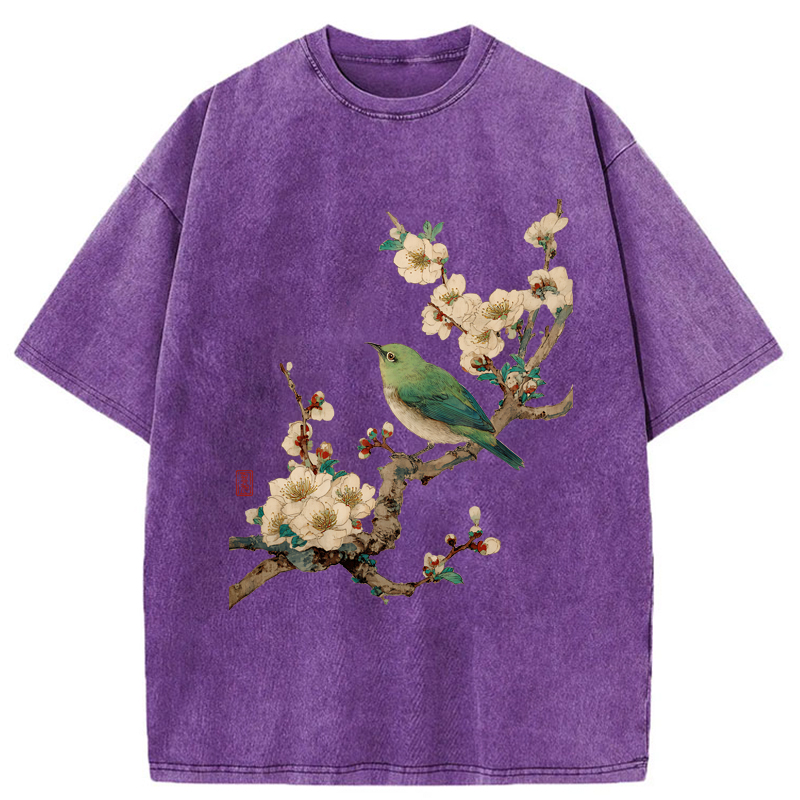 Tokyo-Tiger Perched In Bloom Washed T-Shirt