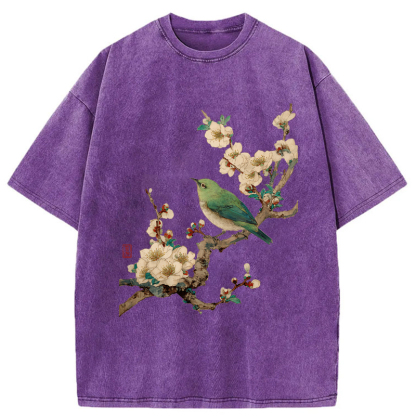 Tokyo-Tiger Perched In Bloom Washed T-Shirt
