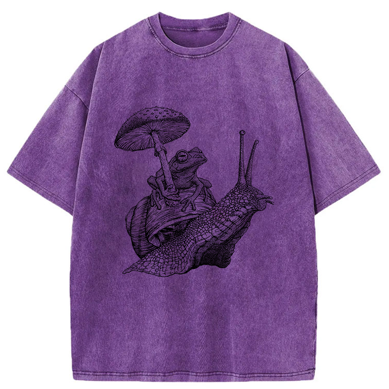 Tokyo-Tiger Snail Is Carrying A Frog On Its Back Washed T-Shirt