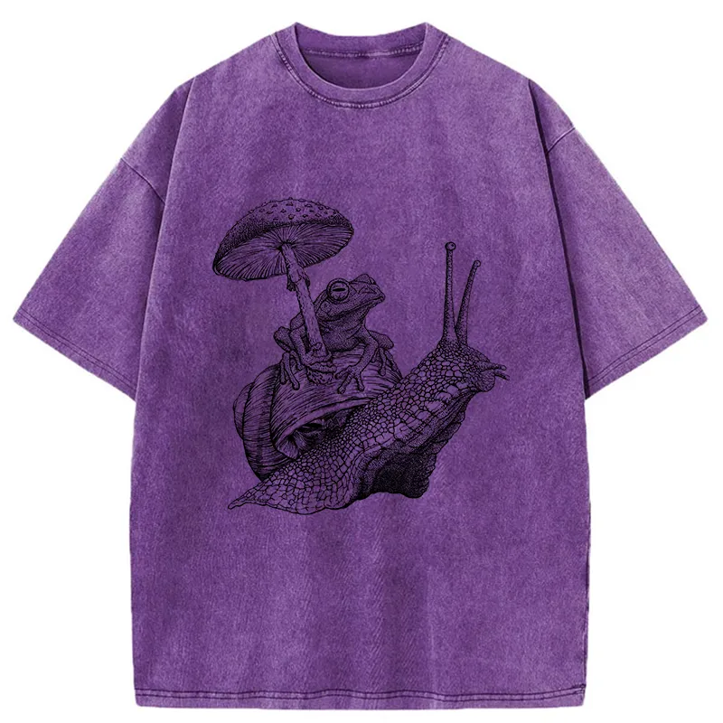 Tokyo-Tiger Snail Is Carrying A Frog On Its Back Washed T-Shirt