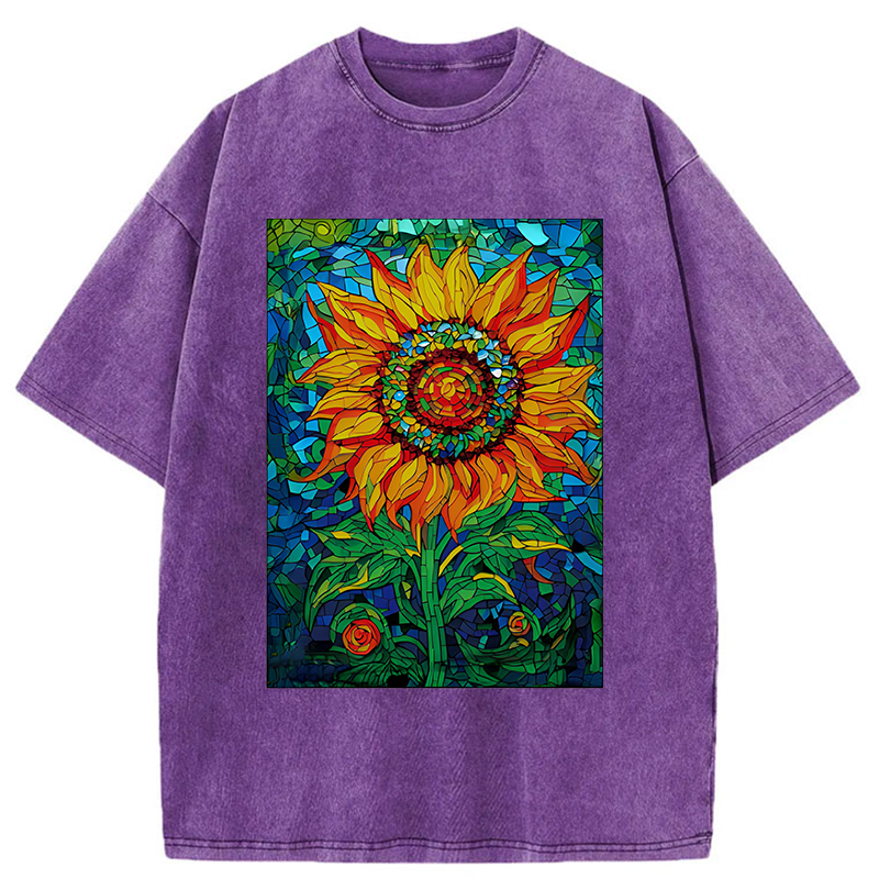 Tokyo-Tiger Colorful Art Sunflower Washed T-Shirt