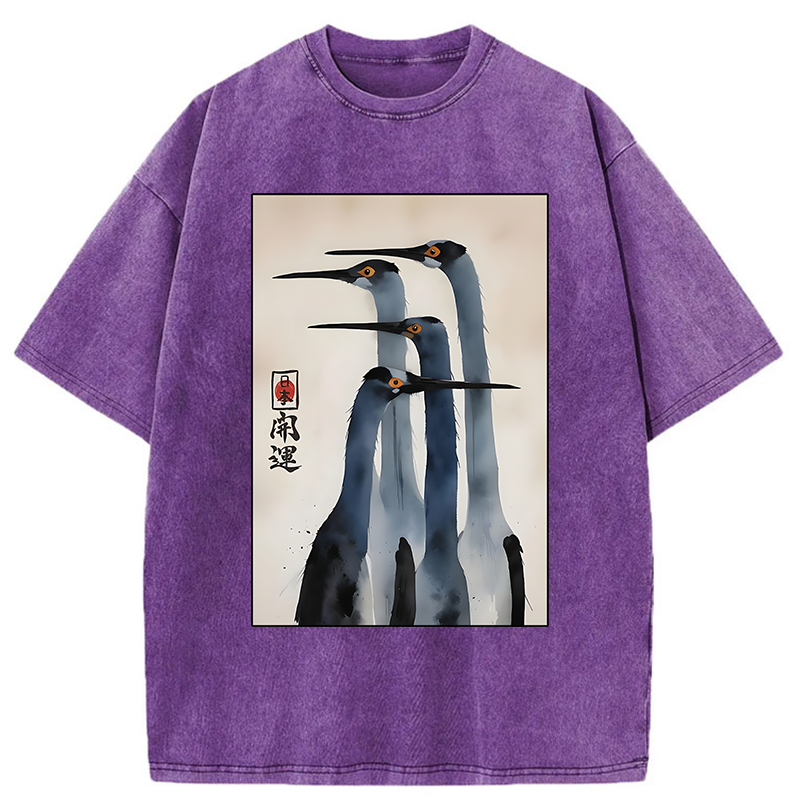 Tokyo-Tiger Retro Sandhill Crane Washed T-Shirt