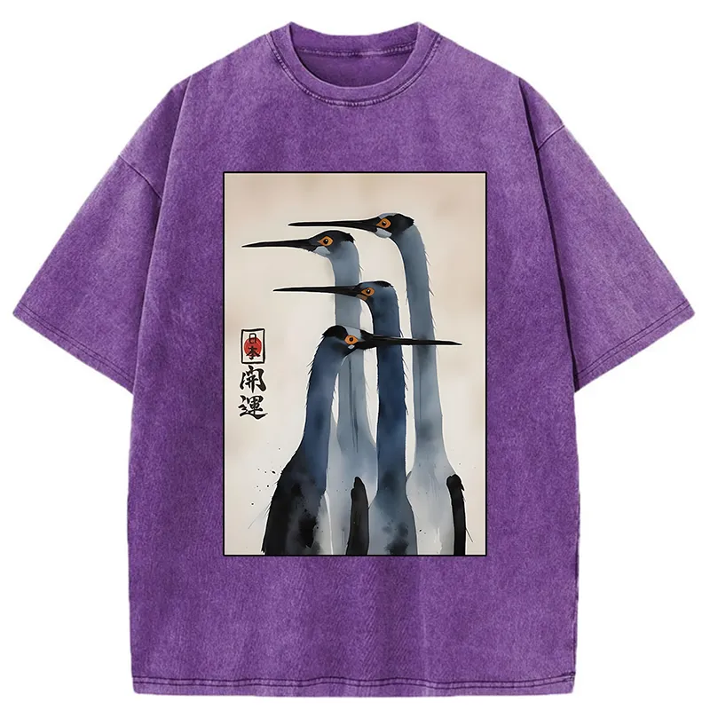 Tokyo-Tiger Retro Sandhill Crane Washed T-Shirt