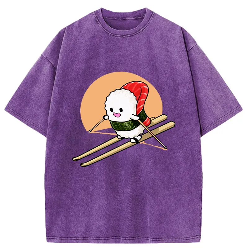 Tokyo-Tiger Sushi Goes Skiing Washed T-Shirt