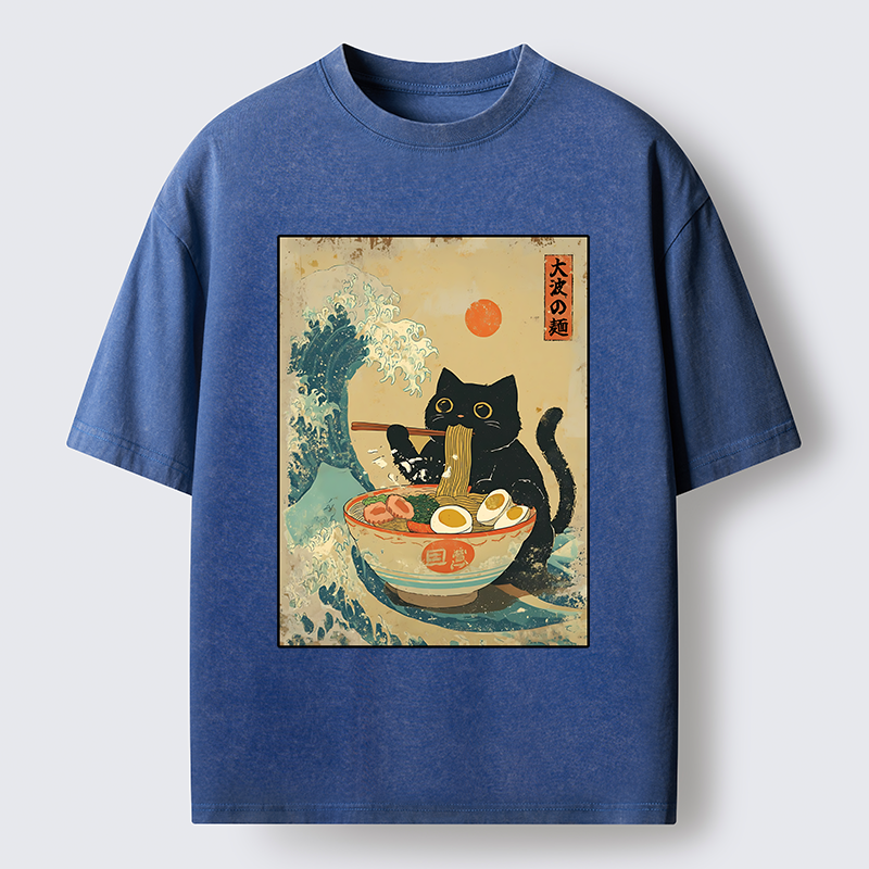 Tokyo-Tiger Cat Eats A Large Portion Of Ramen Washed T-Shirt