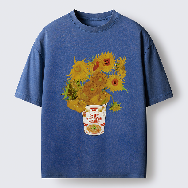 Tokyo-Tiger Sunflower Ramen Bottle Washed T-Shirt