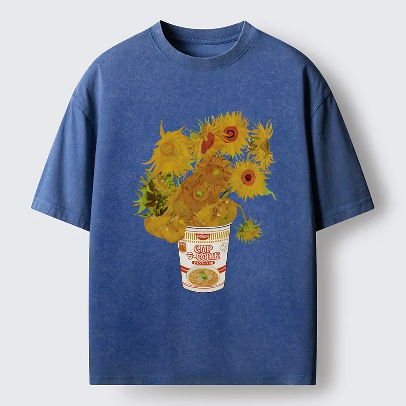 Tokyo-Tiger Sunflower Ramen Bottle Washed T-Shirt