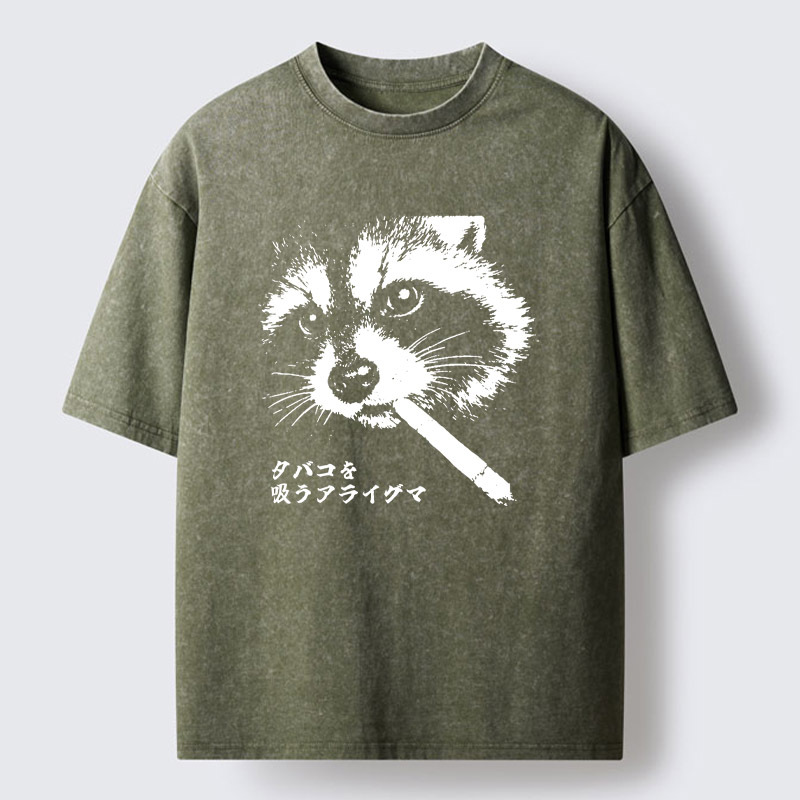 Tokyo-Tiger Somking Raccoon Washed T-Shirt