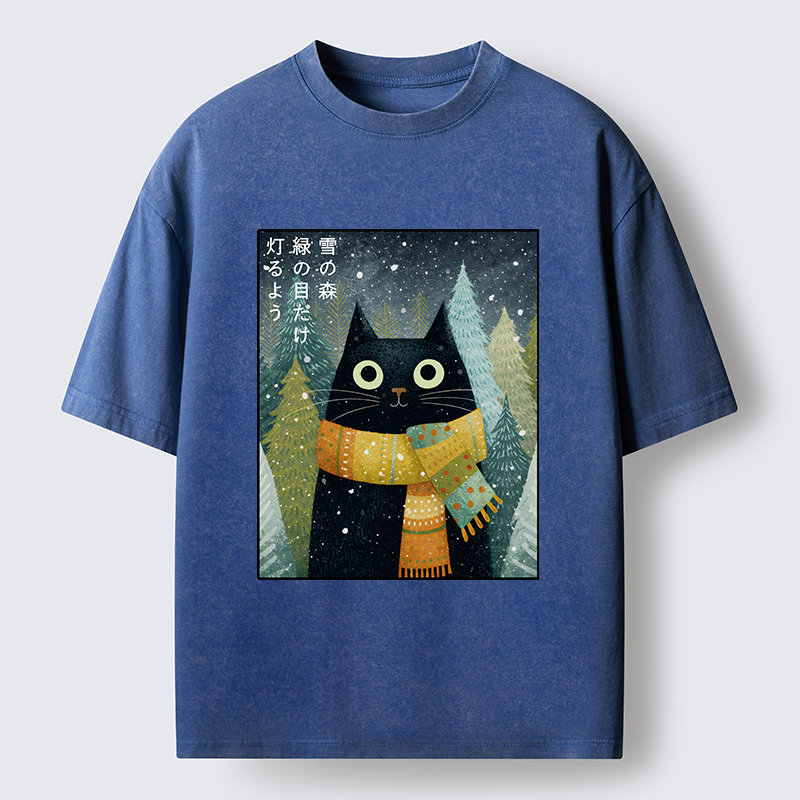 Tokyo-Tiger Black Cat With Green Eyes Washed T-Shirt