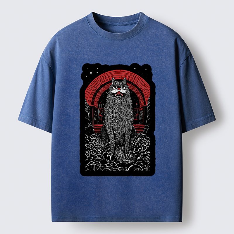 Tokyo-Tiger Terrifying Big-mouthed Cat Washed T-Shirt
