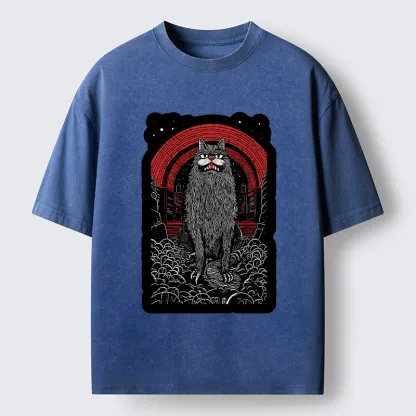 Tokyo-Tiger Terrifying Big-mouthed Cat Washed T-Shirt