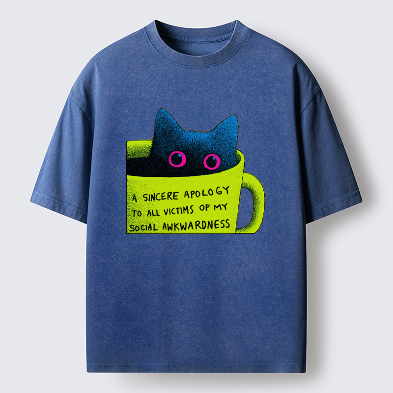 Tokyo-Tiger Social Awkward Cat Washed T-Shirt
