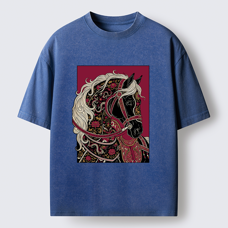 Tokyo-Tiger Elegant Dark Horse Washed T-Shirt