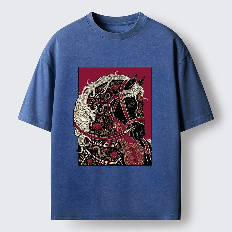 Tokyo-Tiger Elegant Dark Horse Washed T-Shirt