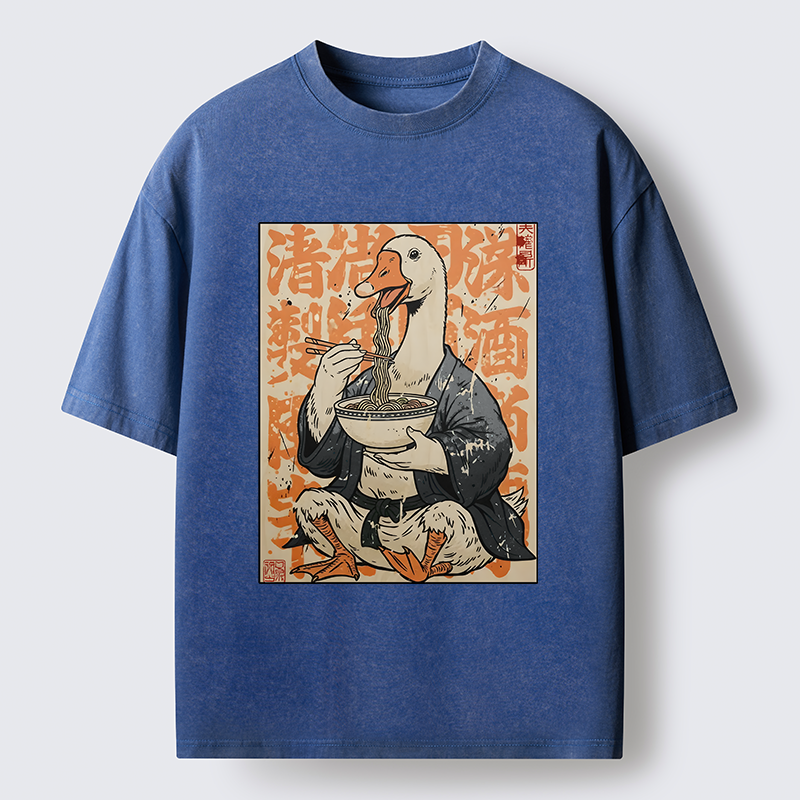 Tokyo-Tiger Duck Samurai Eats Ramen Washed T-Shirt