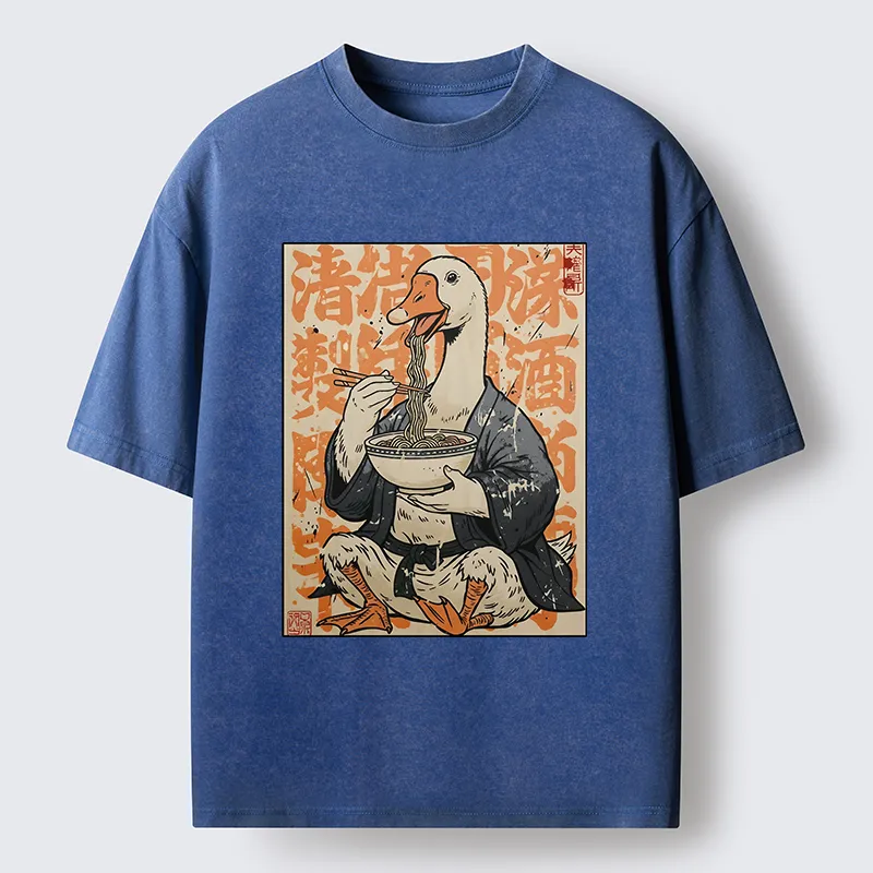 Tokyo-Tiger Duck Samurai Eats Ramen Washed T-Shirt