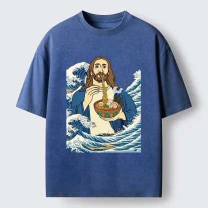 Tokyo-Tiger God Eats Ramen Washed T-Shirt