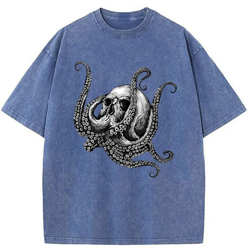 Tokyo-Tiger Skeleton Octopus Washed T-Shirt