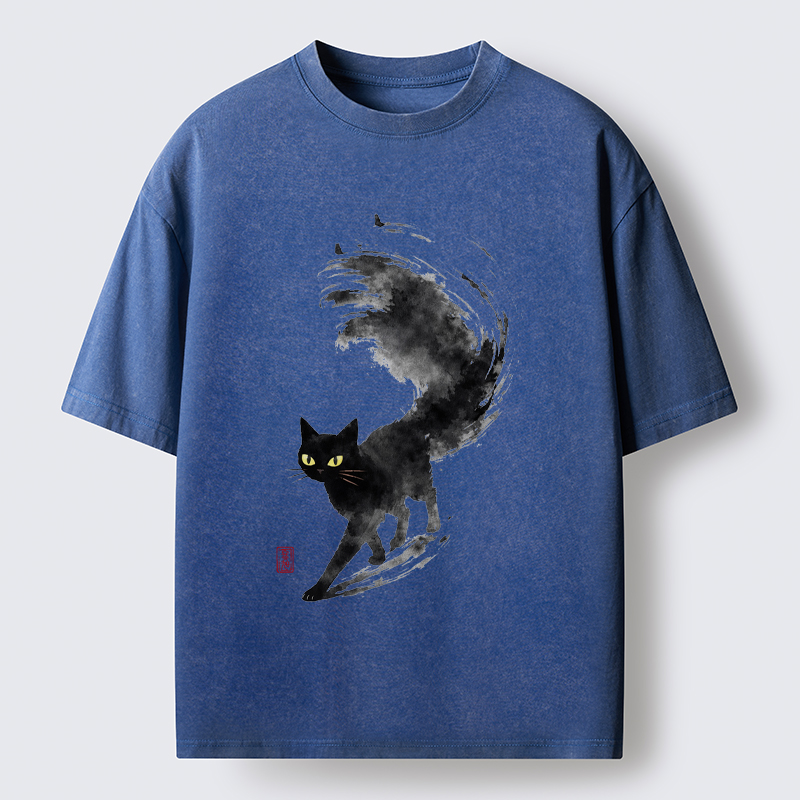 Tokyo-Tiger Cat In Motion Washed T-Shirt