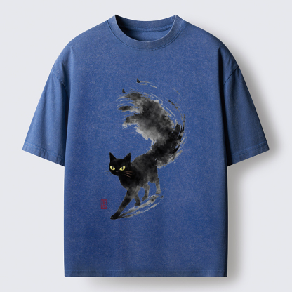 Tokyo-Tiger Cat In Motion Washed T-Shirt