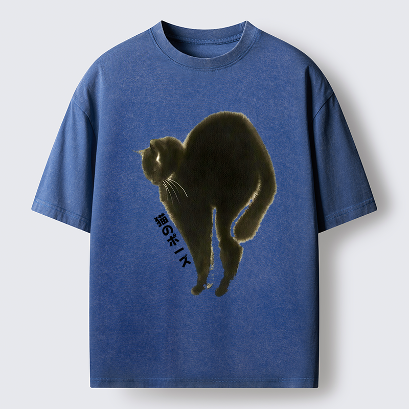 Tokyo-Tiger Cat Stretch Washed T-Shirt