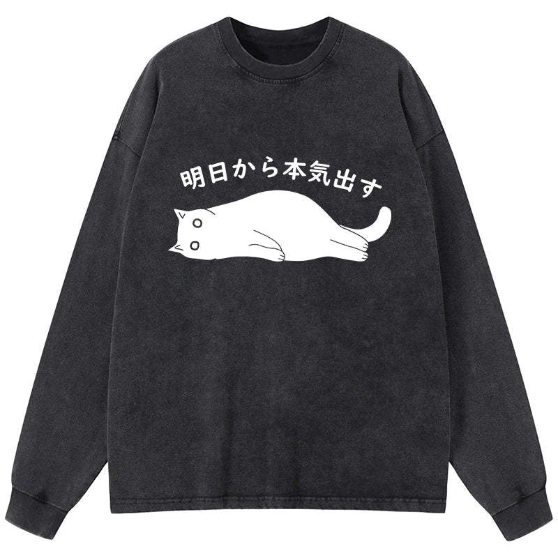 Tokyo-Tiger I'm Going To Get Serious Tomorrow Washed Long Sleeve T-Shirt Sale