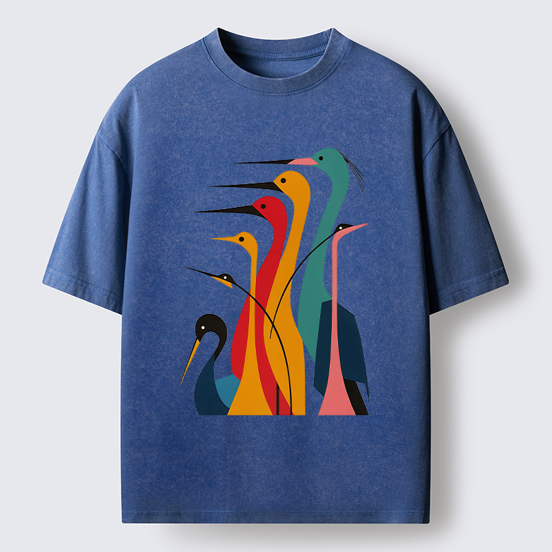 Tokyo-Tiger Various Types Of Cranes Washed T-Shirt