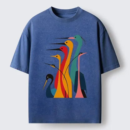 Tokyo-Tiger Various Types Of Cranes Washed T-Shirt