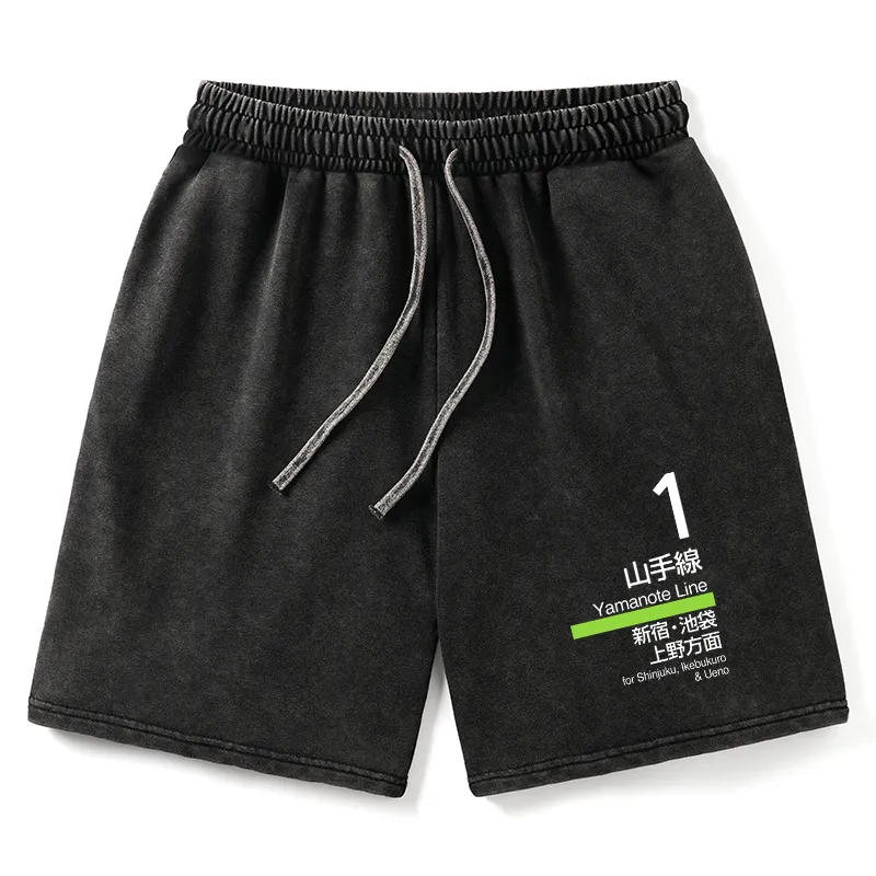 Tokyo-Tiger Tokyo Yamanote Line Platform Sign Washed Shorts