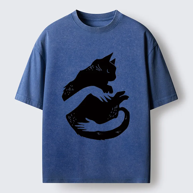 Tokyo-Tiger Holding A Black Cat Washed T-Shirt