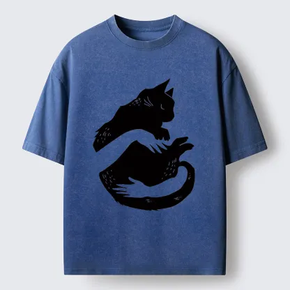 Tokyo-Tiger Holding A Black Cat Washed T-Shirt