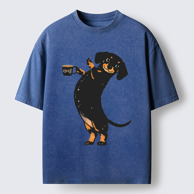Tokyo-Tiger Elegant Coffee Dog Washed T-Shirt