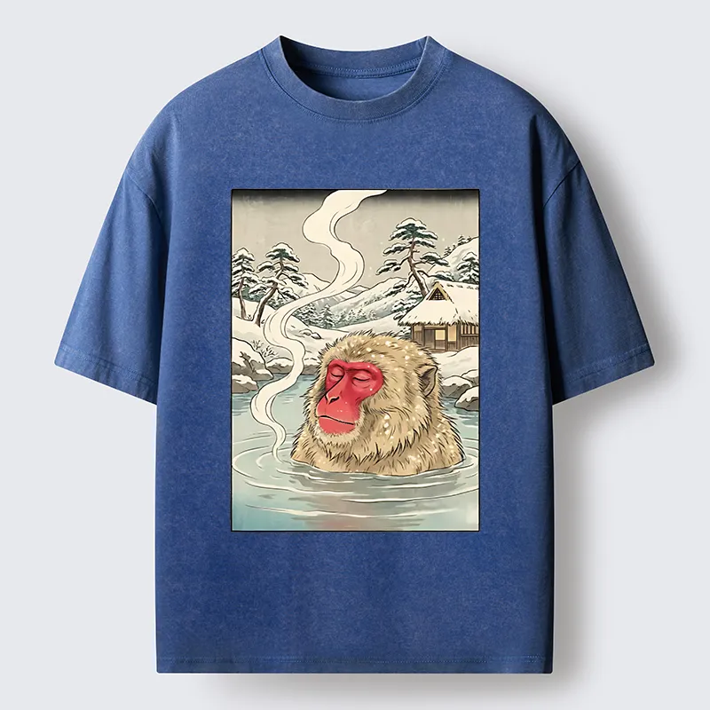 Tokyo-Tiger Snow Monkeys Soaking In Hot Springs Washed T-Shirt