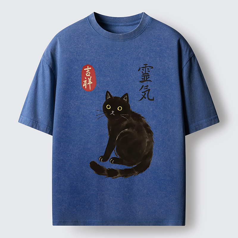 Tokyo-Tiger Japanese Black Cat Washed T-Shirt